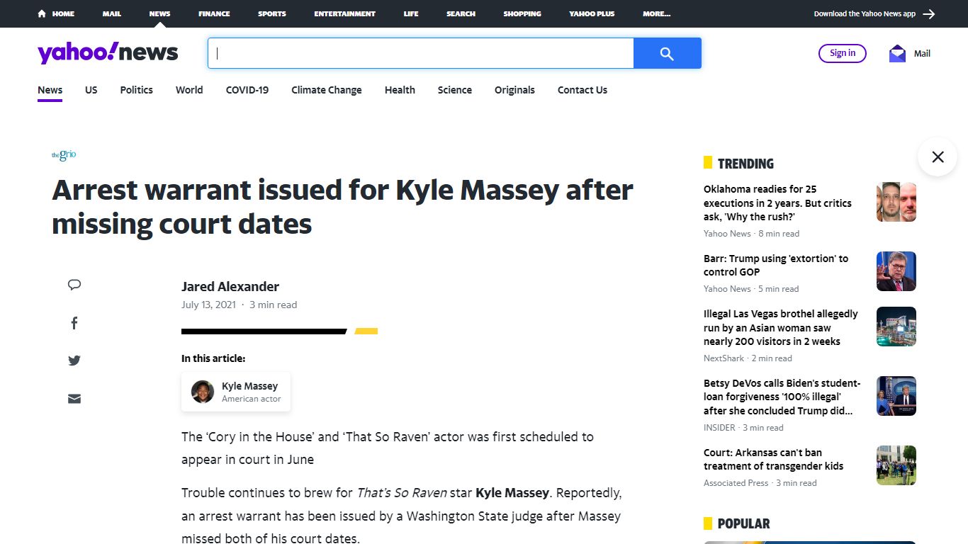 Arrest warrant issued for Kyle Massey after missing court dates